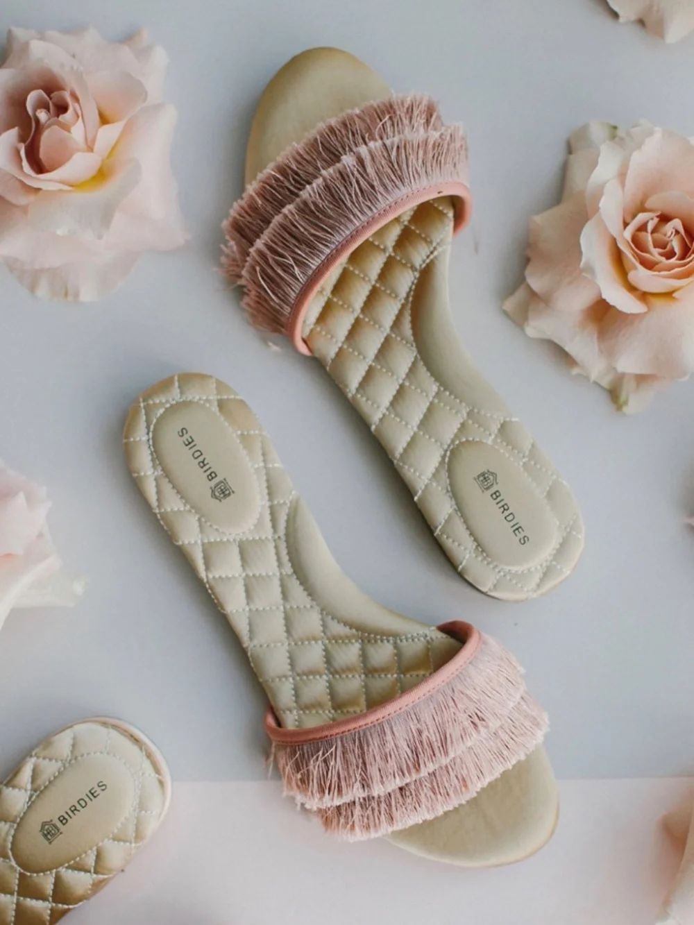 BIRDIES The Sparrow Blush Pink Fringe Slides 8.5 - Picture 2 of 6